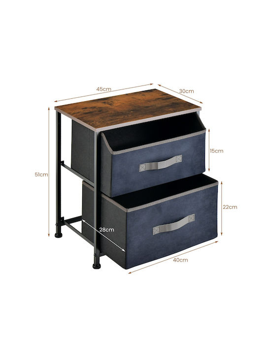 Bedside Table 2 Fabric Drawers Metal Frame 45 X 30 X 51 Cm Blue Hu10182cf Costway