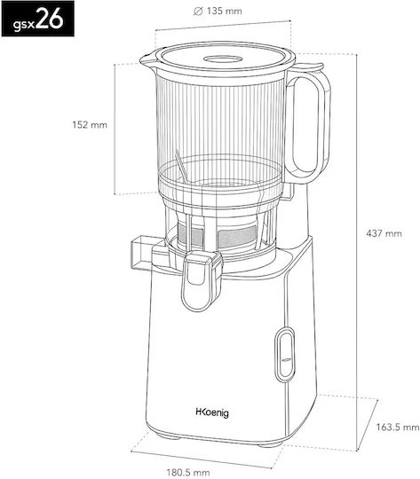 HKoenig Storcător de fructe Presare lentă 250W Negru