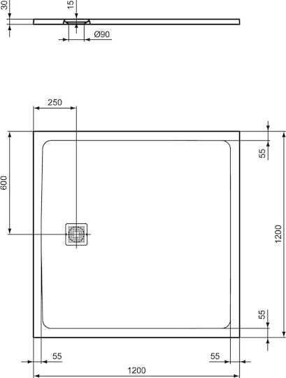 Ideal Standard Ultra Flat S+ Dusuri Pătrat Ceramică 120x120cm