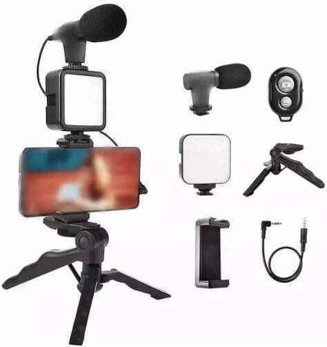 Camera Phone Tripod Led Light Microphone – Vlogging Video Kit Ay-49