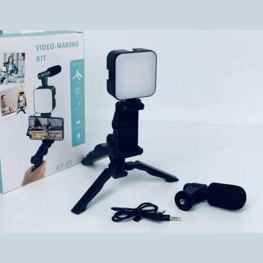 Camera Phone Tripod Led Light Microphone – Vlogging Video Kit Ay-49