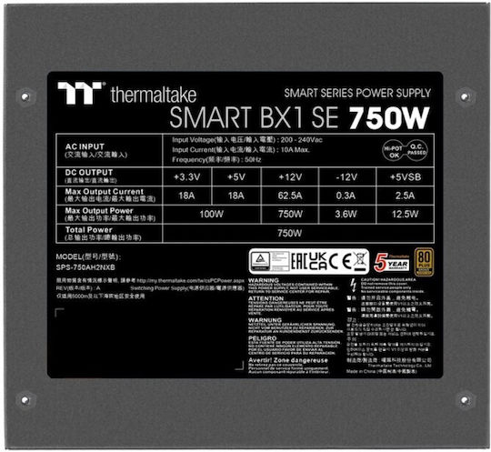 Thermaltake Smart BX1 750W Μαύρο Τροφοδοτικό Υπολογιστή Full Wired 80 Plus Bronze
