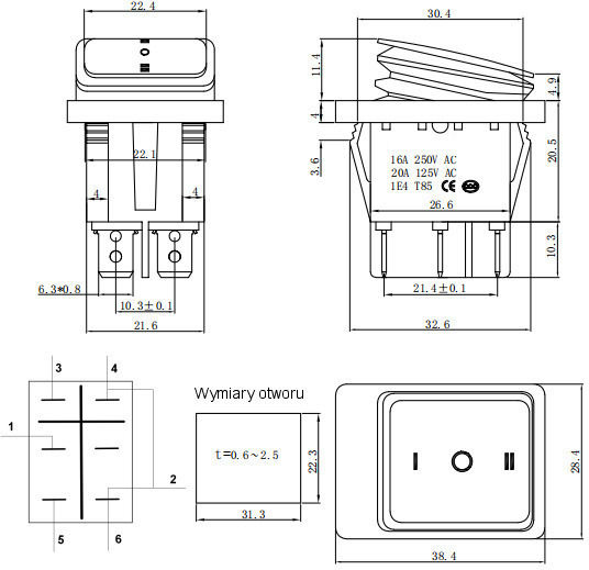 Led Switch 3-position 6-pin 12-24v Rocker Rocker Waterproof Blue