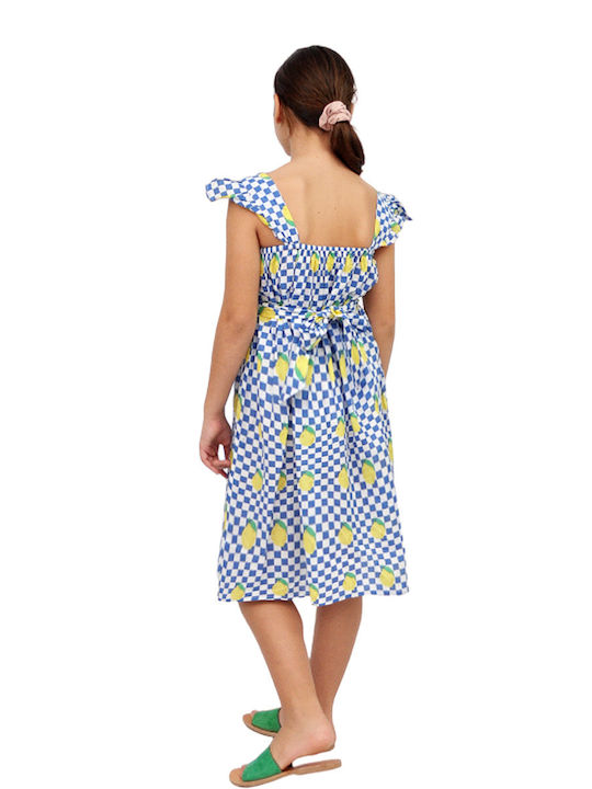 Girls Dress Short Sleeve Checked Set with Accessories Checked with Lemons