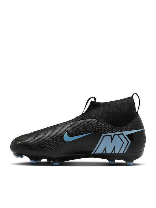 Mercurial Superfly 10 Academy Kids Molded Soccer Shoes with Sock without Laces Black / Ice Blue