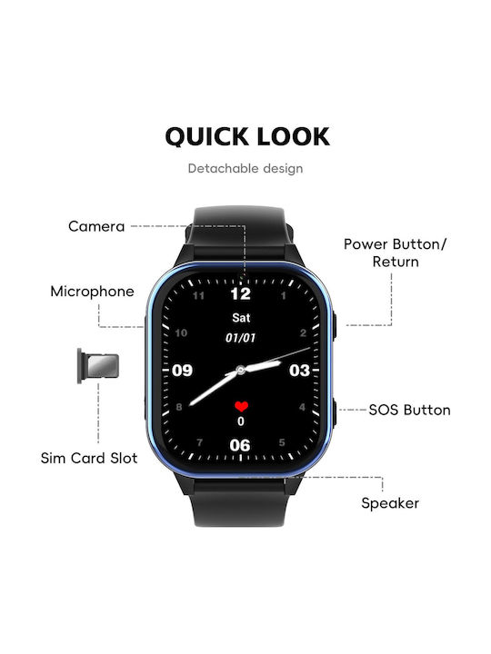 Pthtechus Παιδικό Smartwatch με GPS & Κάμερα Μαύρο