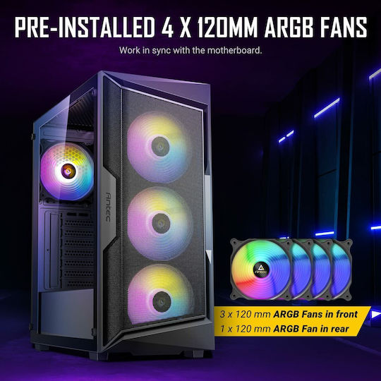 Antec AX61 Gaming Midi Tower Κουτί Υπολογιστή με Πλαϊνό Παράθυρο και RGB Φωτισμό Μαύρο