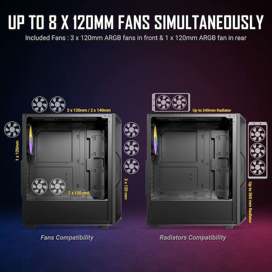 Antec AX61 Gaming Midi Tower Κουτί Υπολογιστή με Πλαϊνό Παράθυρο και RGB Φωτισμό Μαύρο