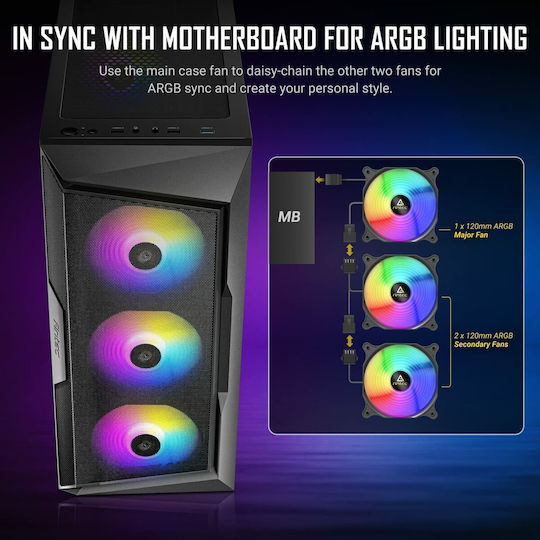 Antec AX61 Gaming Midi Tower Κουτί Υπολογιστή με Πλαϊνό Παράθυρο και RGB Φωτισμό Μαύρο