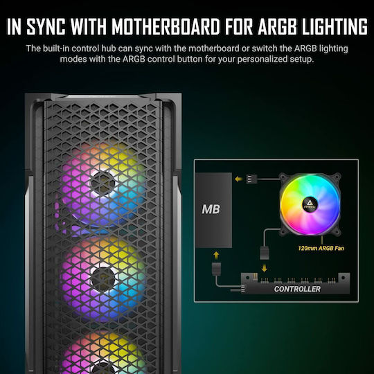 Antec AX90 Геймърско бюро Midi Tower Компютърна кутия със страничен прозорец и RGB осветление Черен