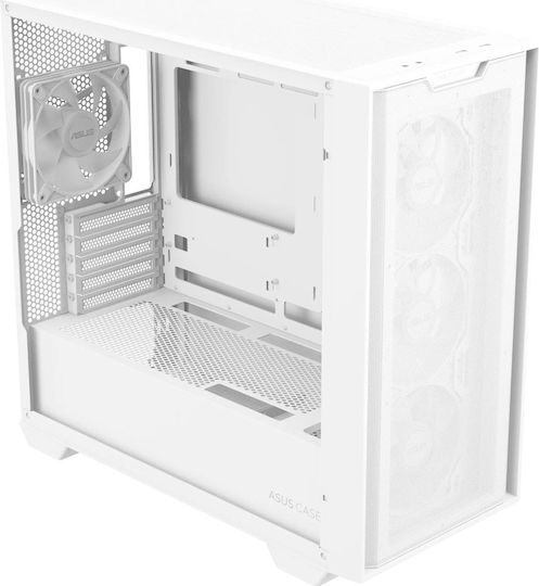 Asus A21 Plus Gaming Midi Tower Κουτί Υπολογιστή με Πλαϊνό Παράθυρο και RGB Φωτισμό Λευκό