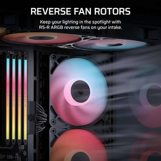 Corsair RS120 Reverse Blade Case Fan 2100rpm 72.8cfm with ARGB Lighting and 4-Pin PWM Connection 3pcs White