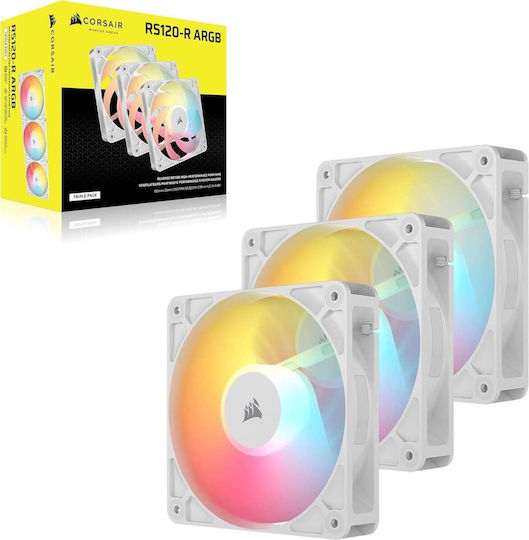 Corsair RS120 Reverse Blade Case Fan 2100rpm 72.8cfm with ARGB Lighting and 4-Pin PWM Connection 3pcs White