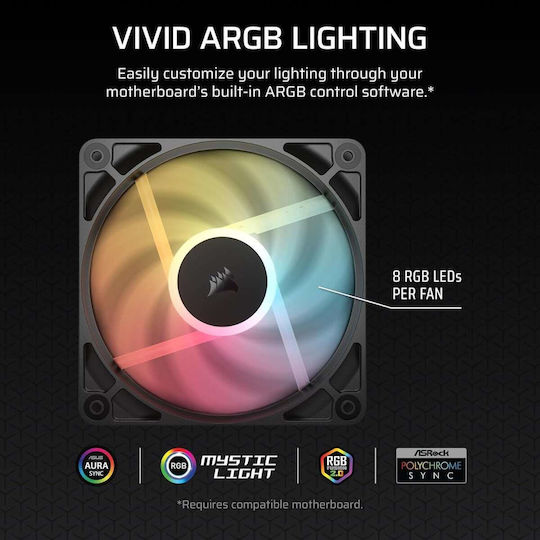 Corsair RS120 Reverse Blade Case Fan 2100rpm 72.8cfm with ARGB Lighting and 4-Pin PWM Connection 3pcs White