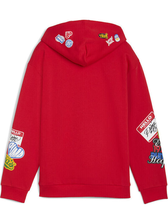PUMA Kids Sweatshirt with Hood and Pockets Red JR BASKETBALL