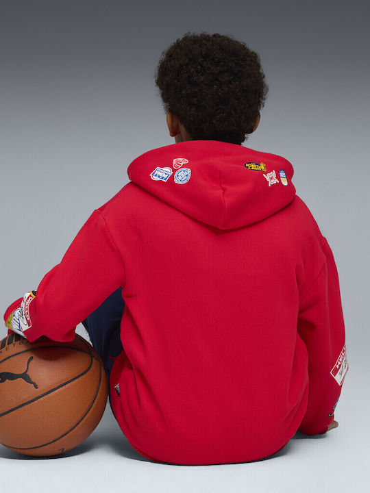 Kids Sweatshirt with Hood and Pockets Red JR BASKETBALL
