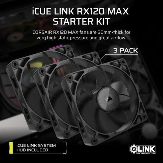 Corsair ICUE LINK RX120 MAX Case Fan 2000rpm 71.6cfm Without LED Lighting And 4-Pin PWM Connection 3pcs
