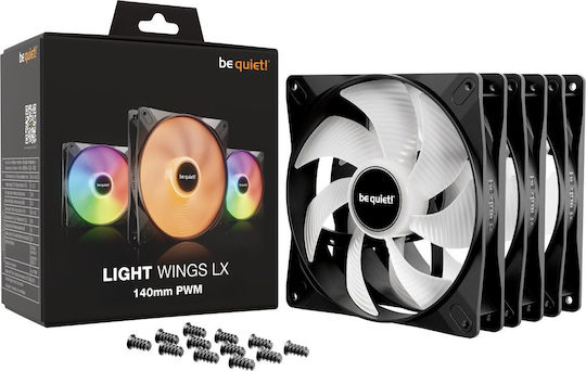 Be Quiet Light Wings LX Case Fan 140mm (1800rpm / 75.3cfm) with ARGB Lighting and 3-Pin / 4-Pin PWM Connection 3pcs