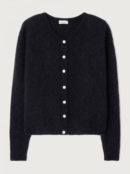 Lange Gestrickte Damen Strickjacke mit Knöpfen Schwarz