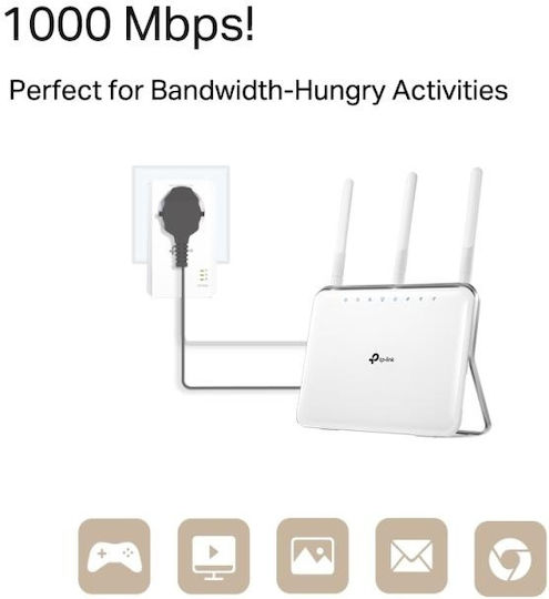 TP-LINK TL-PA7017P KIT v1 Powerline Dublu pentru Conexiune prin Cablu cu Prin trecere Prize și Port Gigabit Ethernet