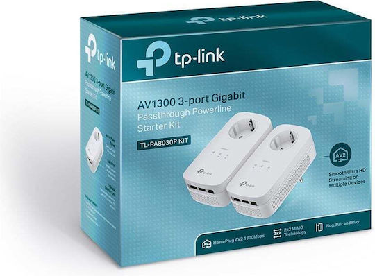 TP-LINK TL-PA8030P KIT v1 Powerline Double Wired with Passthrough Socket and 3 Gigabit Ethernet Ports