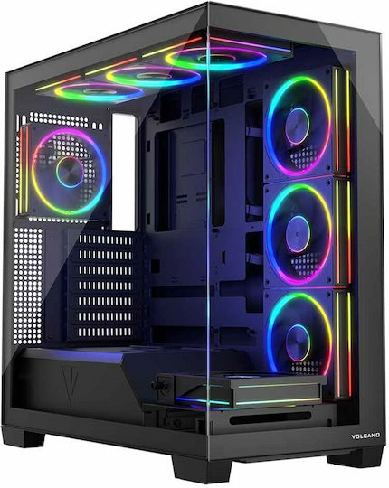 Modecom Volcano Stellar ARGB 8F Геймърско бюро Midi Tower Компютърна кутия със страничен прозорец Черен