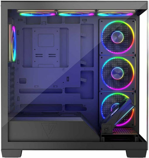 Modecom Volcano Stellar ARGB 8F Геймърско бюро Midi Tower Компютърна кутия със страничен прозорец Черен