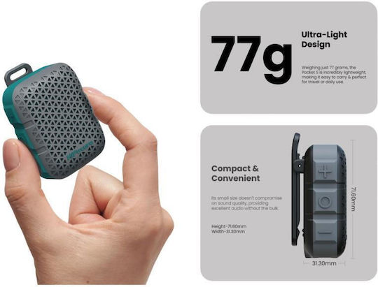 HiFuture Pocket S Αδιάβροχο Ηχείο Bluetooth 5W με Διάρκεια Μπαταρίας έως 5 ώρες Γκρι