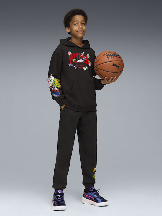 Kids Sweatshirt with Hood and Pockets Black Jr Basketball