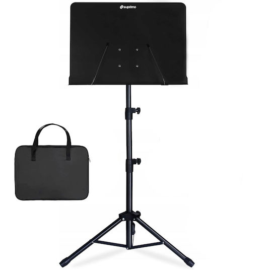 Suprimo D3 Set Music Stand Sheet Holder Adjustable Foldable Black Gig Bag Set 82-146 cm Up to 10 kg + Cover Foldable Tripod Orchestra Music Stand Sheet Music Carrying Case 820 1460 mm