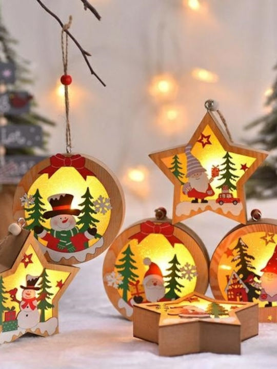 Wooden Christmas Figure Snowman Round Lamp