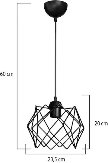 GloboStar Vortex Hängelampe Schwarz Raster mit Fassung E27 23.5x23.5x20cm.