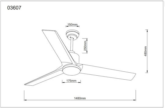 Globo Lighting Modesto Ventilator De Tavan 148cm Cu Lentile De Mărire Gri / Argintiu