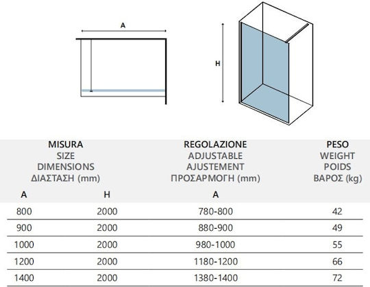 Karag Walkin 1 Фиксирана страна Душ 90x200см Дим Бял