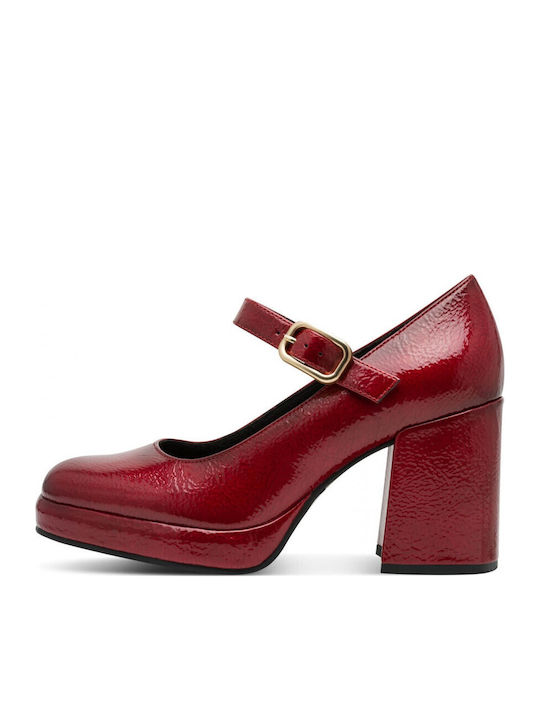 Synthetic Leather Red High Heels with Strap