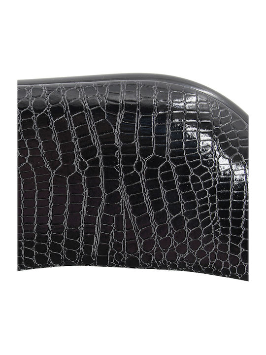 Croco Foldable Kitchen Metallic Chair Black Velvet-Black Metal 45x40x78cm