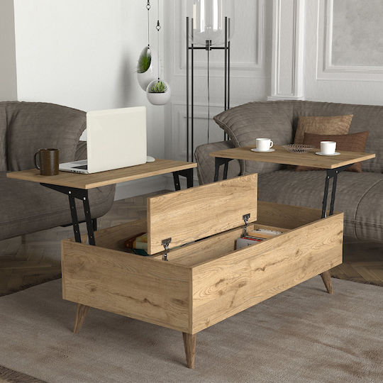 Rectangular Central Coffee Table roy Wooden with Lifting Mechanism Sepet Oak L121xW69xH40cm