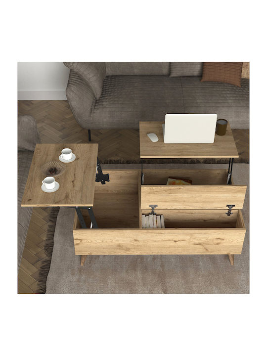 Rectangular Central Coffee Table roy Wooden with Lifting Mechanism Sepet Oak L121xW69xH40cm