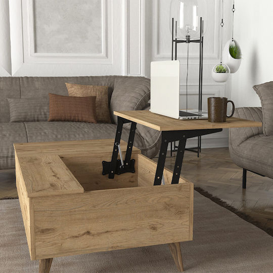 Rectangular Central Coffee Table roy Wooden with Lifting Mechanism Sepet Oak L121xW69xH40cm