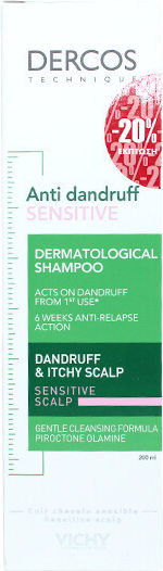 Vichy Dercos Anti Dandruff Sensitive Шампоан за Чувствителен Скалп против Пърхот и Суха Кожа за Всички Типове Коса 200ml