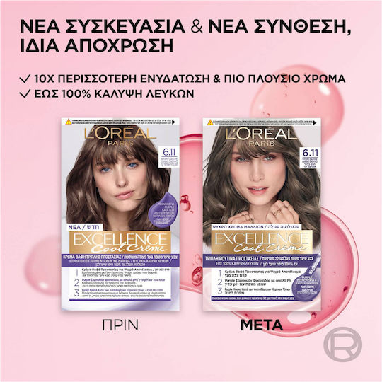 L'Oreal Paris Excellence Cool Creme Боя за Коса 6.11 Студено Пепеляво Тъмно Рус 48ml