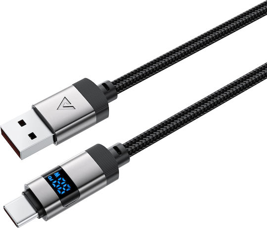 Acefast LED / Geflochten USB 2.0 Kabel USB-C männlich - USB-A 66W Schwarz 1.2m (C15-04)