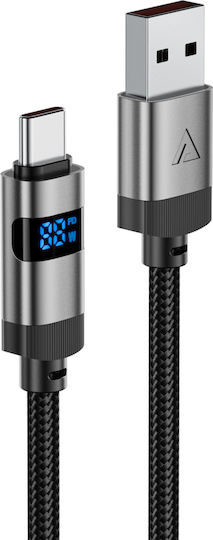 Acefast LED / Geflochten USB 2.0 Kabel USB-C männlich - USB-A 66W Schwarz 1.2m (C15-04)