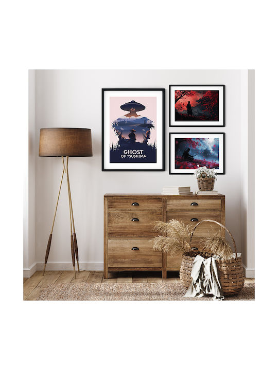 Gaming Poster Ghost Tsusima Gm2359 30cm X 40cm Κάδρο Φυσικό Ξύλου Μπεζ
