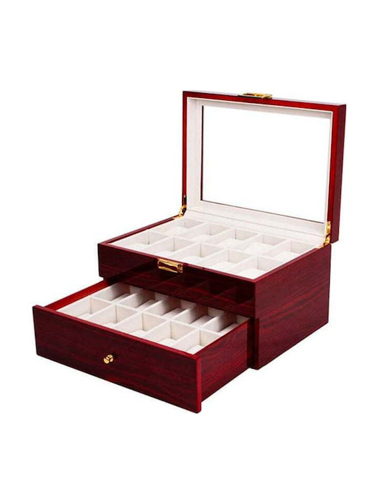 Cute Wooden Watch Case for Storing and Organizing 20 Watches Pufo Premium Tiered Model with Drawer