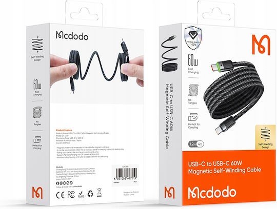 Mcdodo Magnetic USB 2.0 Cable USB-C Male - USB-C 60W Black 1.2m 606P90