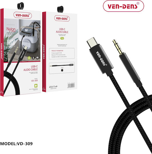 Ven-Dens USB 2.0 Cable USB-C male - 3.5mm Black 1m (VD-AUX002)