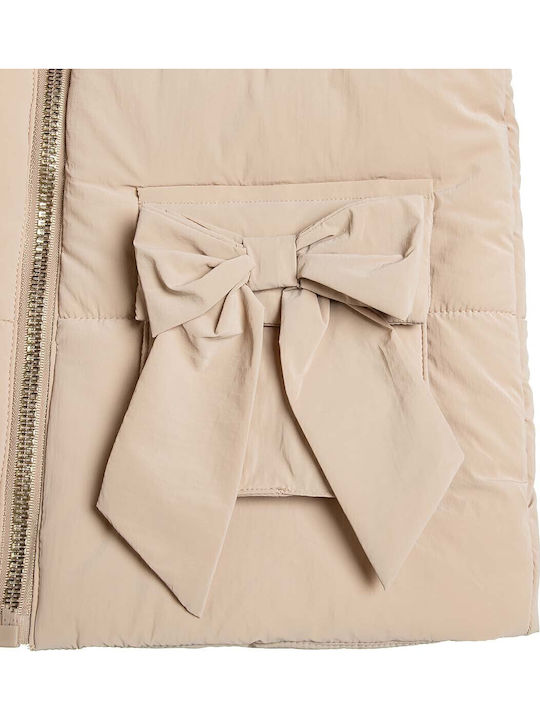 Kids Quilted Sleeveless Double Sided Jacket with Hood Beige