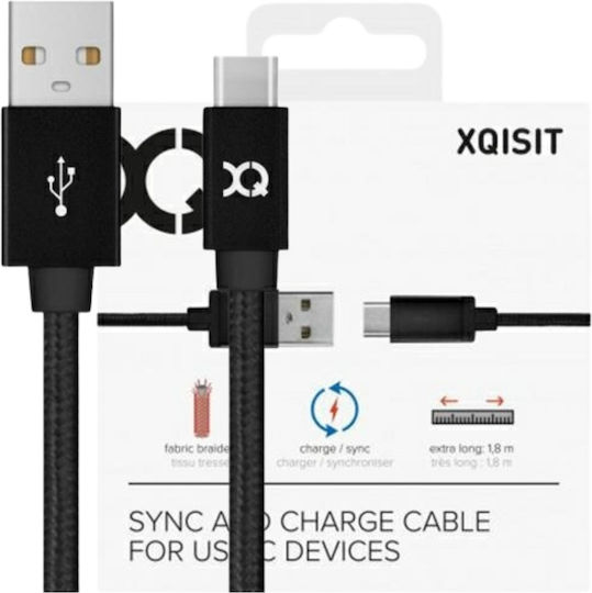 Xqisit XQISIT Braided USB 2.0 Cable USB-C male - USB-A Μαύρο 1.8m