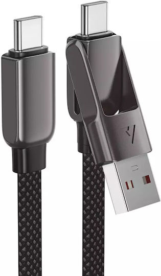 Acefast USB 2.0 Cable USB-C male - USB-A / USB-C 60W Μαύρο 0.2m C13-05